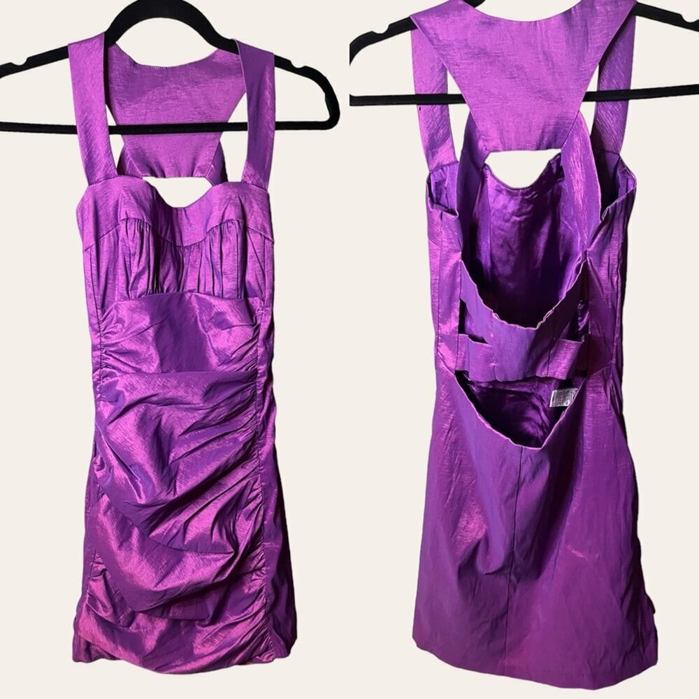 Jessica McClintock Violet Caged Back Mini Ruched Dress 6